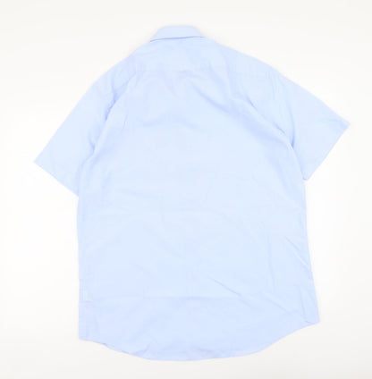 Mens UK Size 16 Marks and Spencer Blue  Button-Up Short Sleeve Casual Shirt