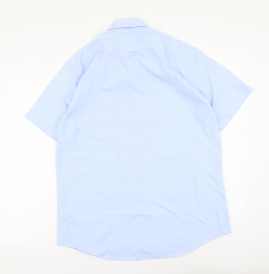 Mens UK Size 16 Marks and Spencer Blue  Button-Up Short Sleeve Casual Shirt