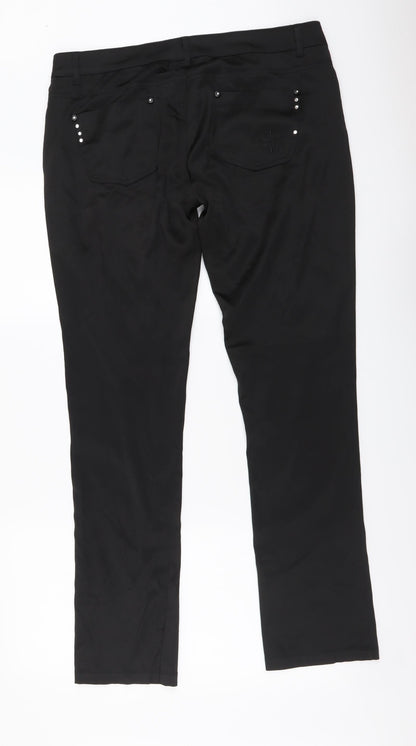 OKAY Womens Black Polyester Trousers Size 42 L31 in Regular Button