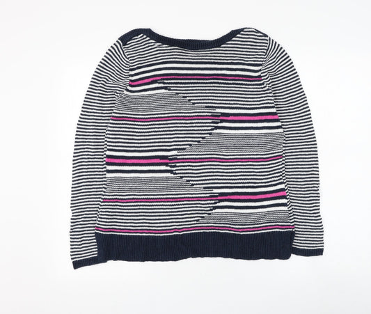 Coercion Womens Blue Boat Neck Striped Polyester Pullover Jumper Size 14