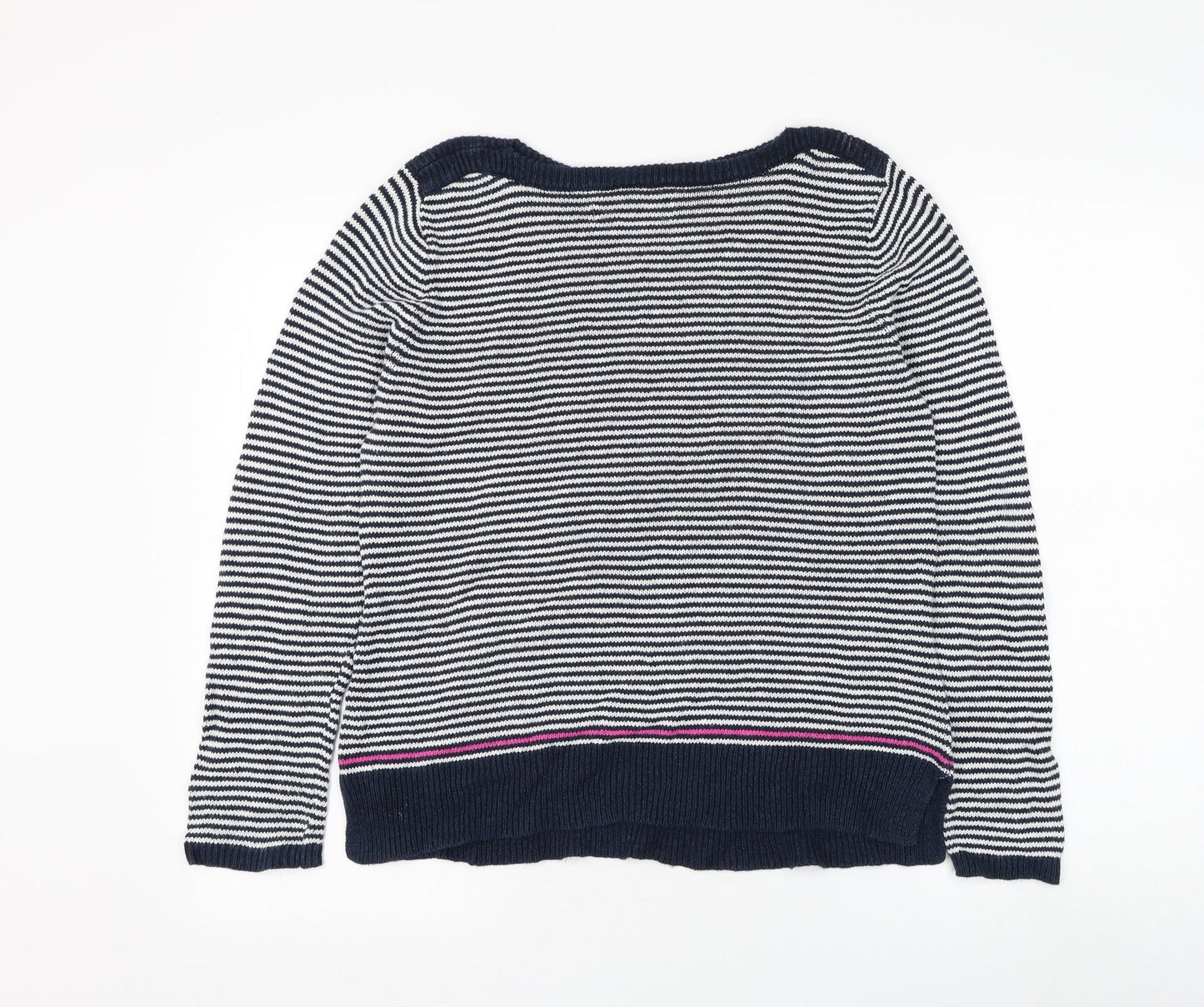 Coercion Womens Blue Boat Neck Striped Polyester Pullover Jumper Size 14