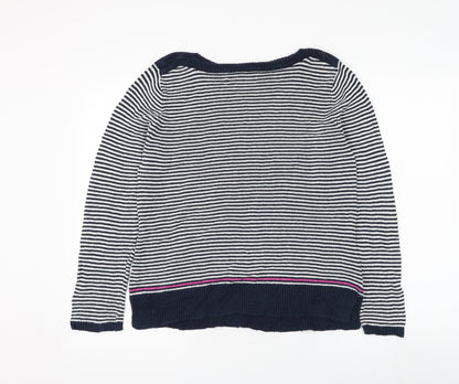 Coercion Womens Blue Boat Neck Striped Polyester Pullover Jumper Size 14