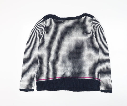 Coercion Womens Blue Boat Neck Striped Polyester Pullover Jumper Size 14