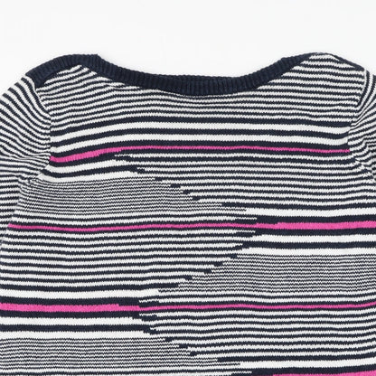 Coercion Womens Blue Boat Neck Striped Polyester Pullover Jumper Size 14