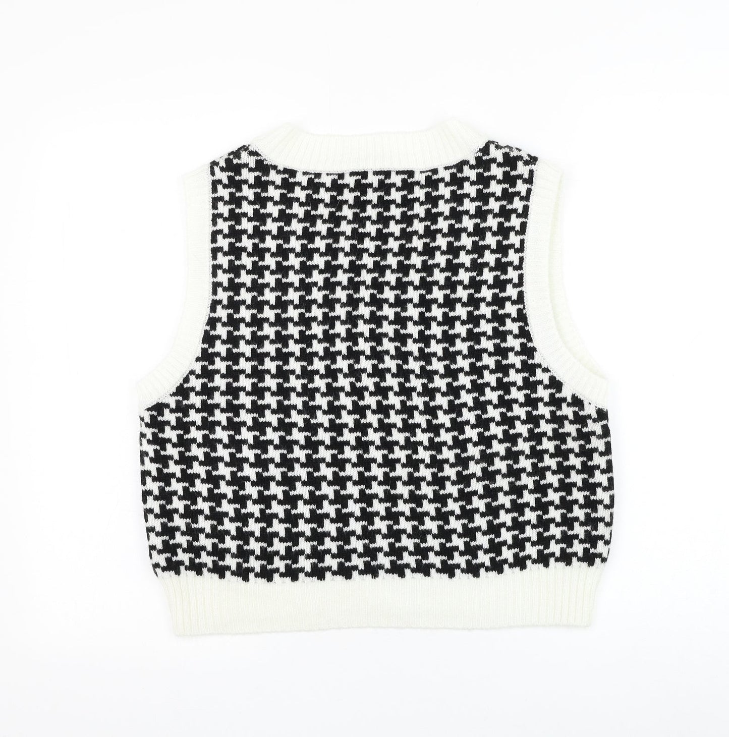 Subdued Womens Black V-Neck Geometric Acrylic Vest Jumper One Size