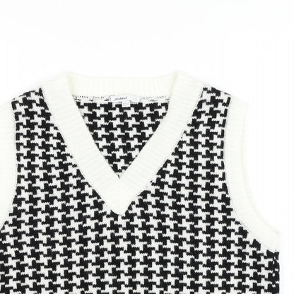 Subdued Womens Black V-Neck Geometric Acrylic Vest Jumper One Size
