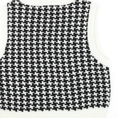 Subdued Womens Black V-Neck Geometric Acrylic Vest Jumper One Size