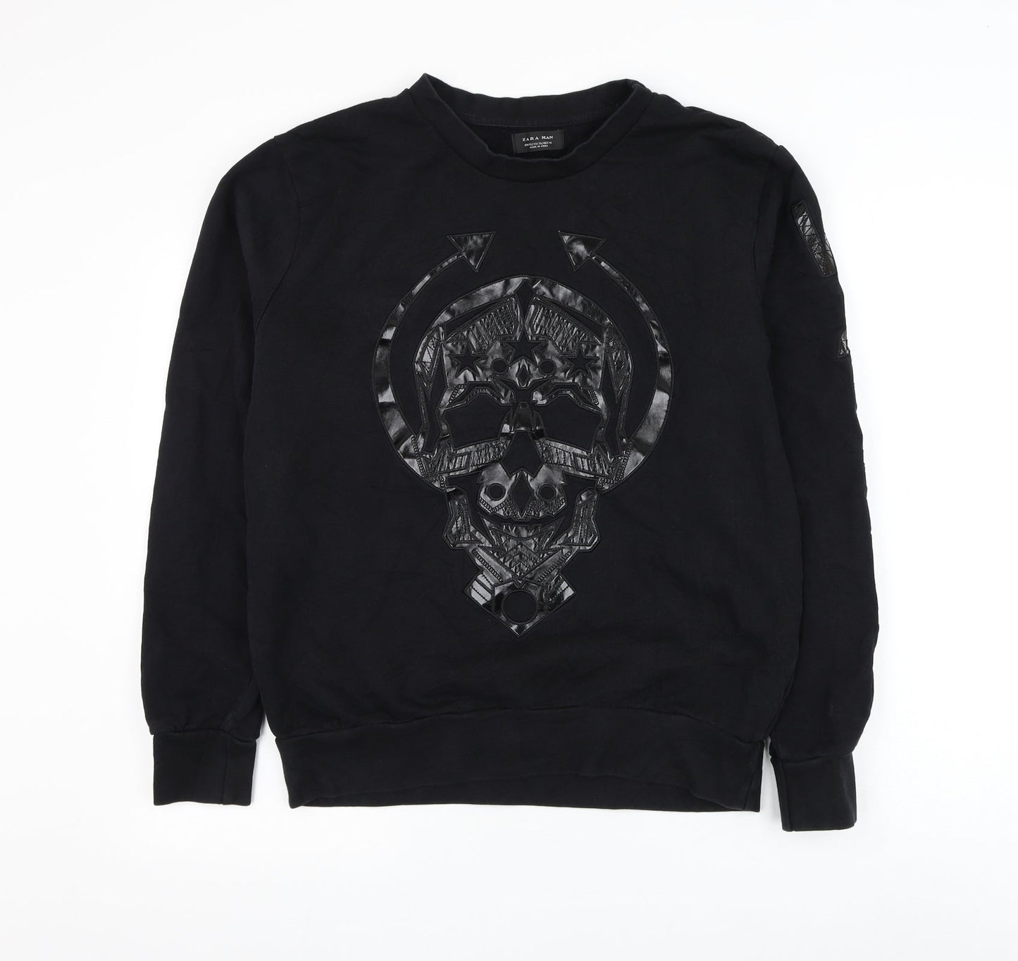 Zara Mens Black Polyester Pullover Sweatshirt Size M - Skull