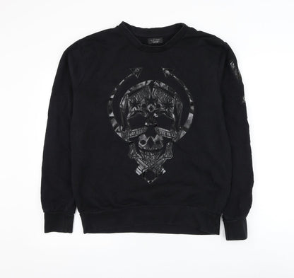 Zara Mens Black Polyester Pullover Sweatshirt Size M - Skull