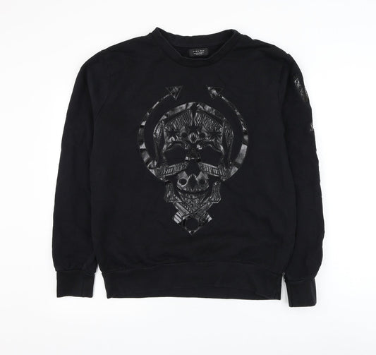 Zara Mens Black Polyester Pullover Sweatshirt Size M - Skull