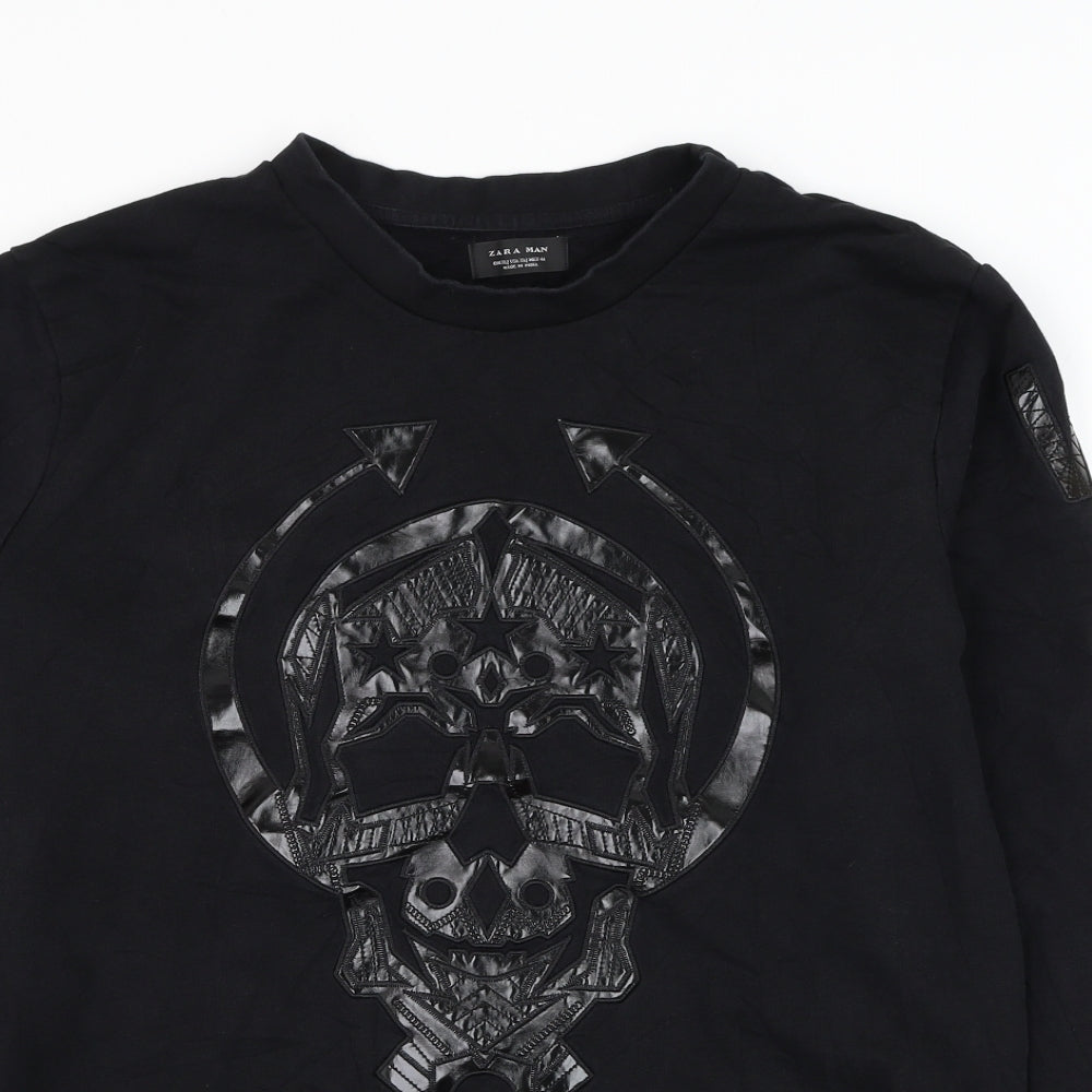Zara Mens Black Polyester Pullover Sweatshirt Size M - Skull