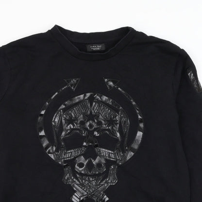 Zara Mens Black Polyester Pullover Sweatshirt Size M - Skull
