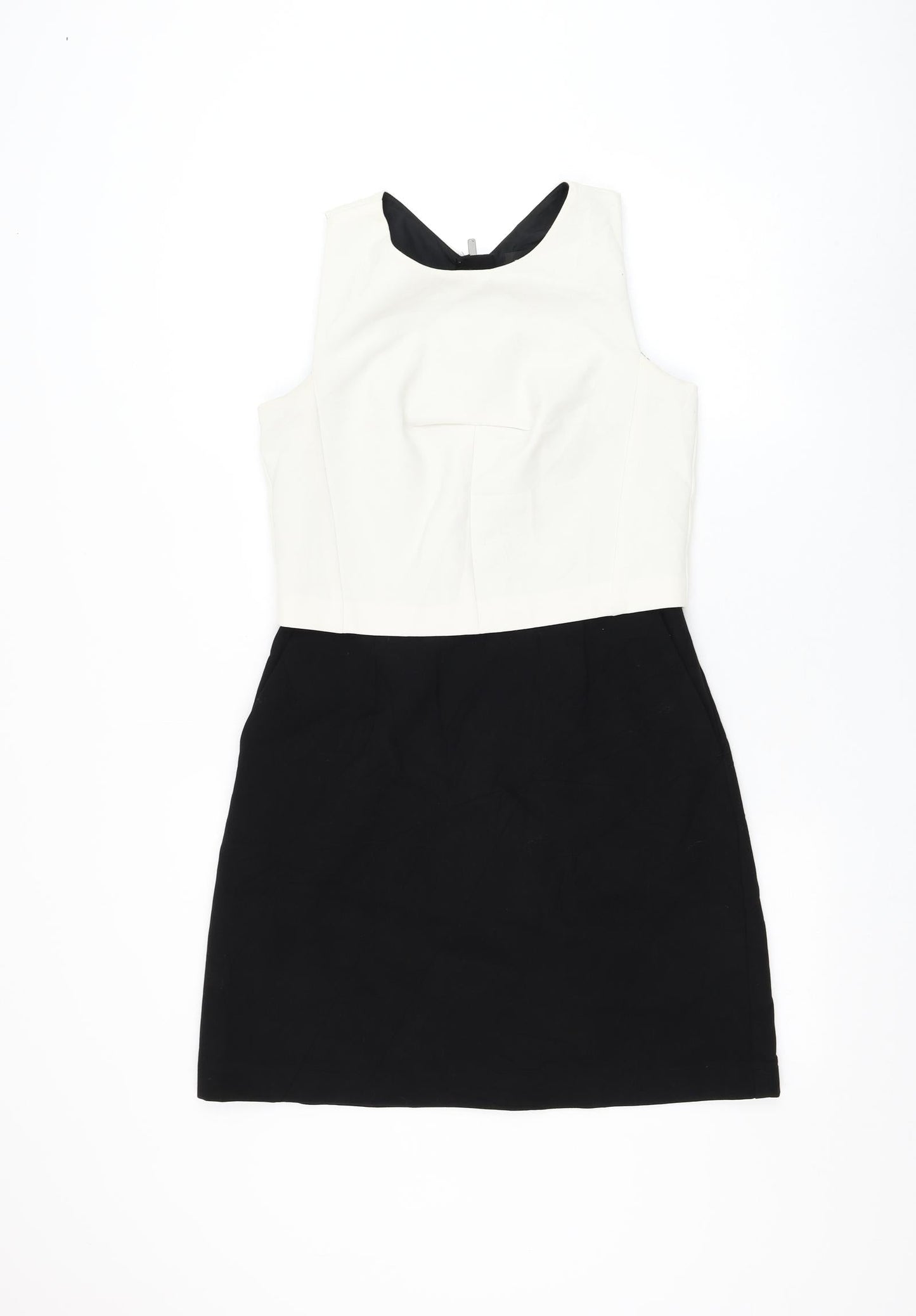 NEXT Womens Black Polyester Pencil Dress Size 8 Round Neck Zip