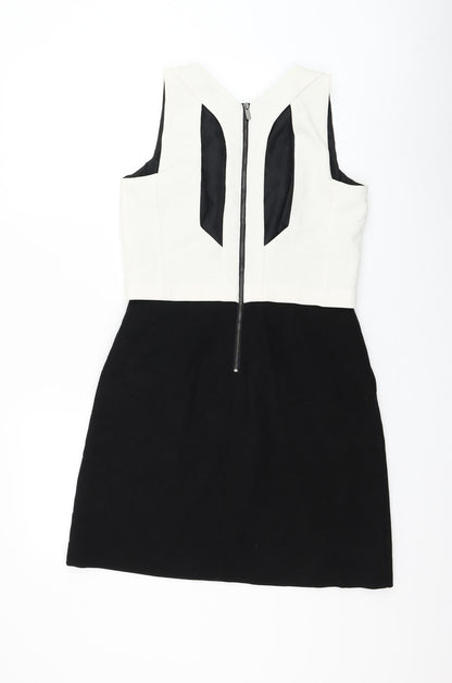 NEXT Womens Black Polyester Pencil Dress Size 8 Round Neck Zip