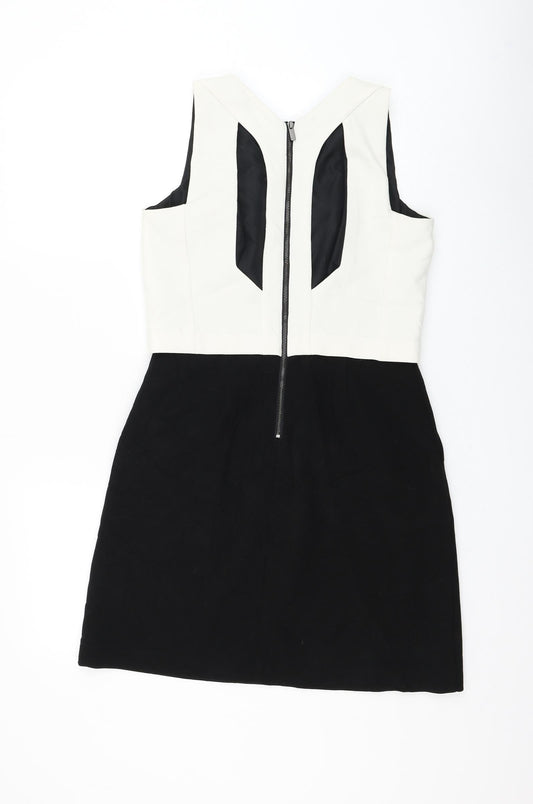 NEXT Womens Black Polyester Pencil Dress Size 8 Round Neck Zip