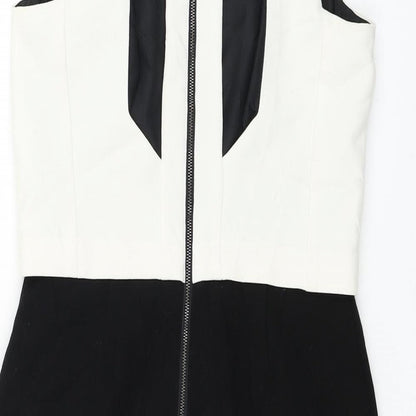 NEXT Womens Black Polyester Pencil Dress Size 8 Round Neck Zip