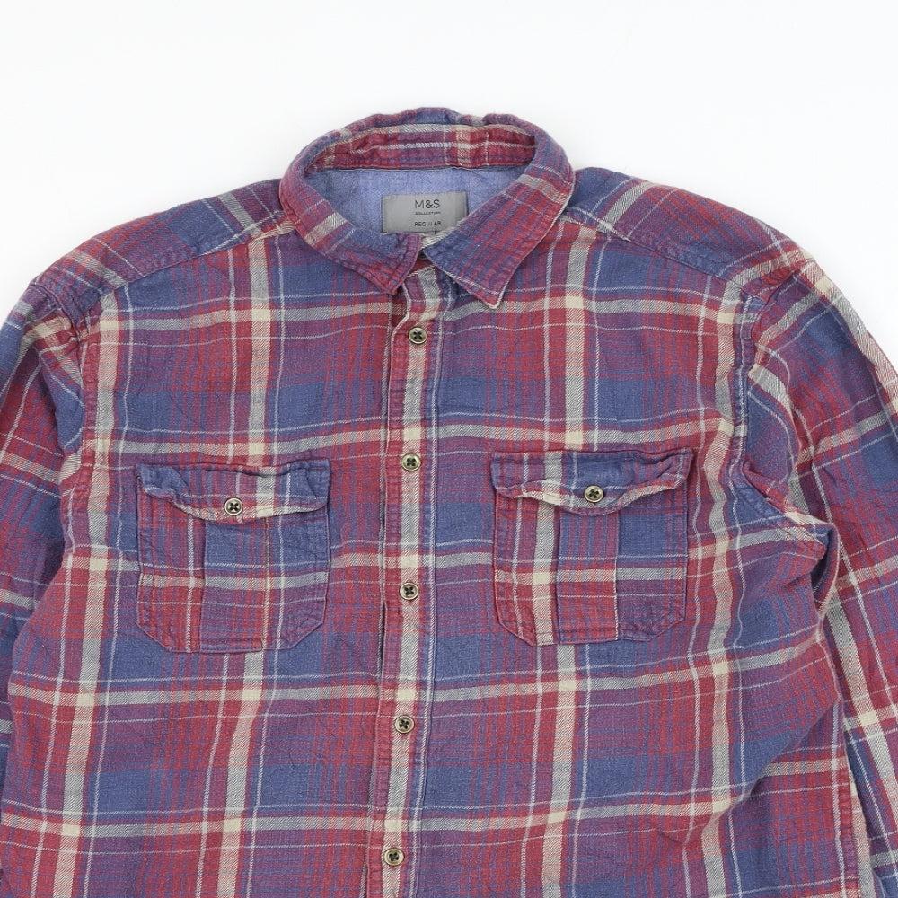 Mens UK Size M Marks and Spencer Red  Button-Up Long Sleeve Casual Shirt