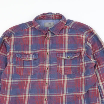 Mens UK Size M Marks and Spencer Red  Button-Up Long Sleeve Casual Shirt