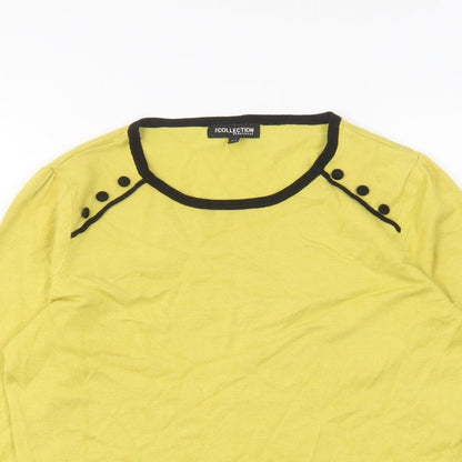 Collection Womens Yellow Round Neck Striped Viscose Pullover Jumper Size 14