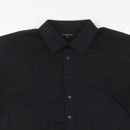 George Mens Black Polyester Button-Up Size 2XL Collared Button