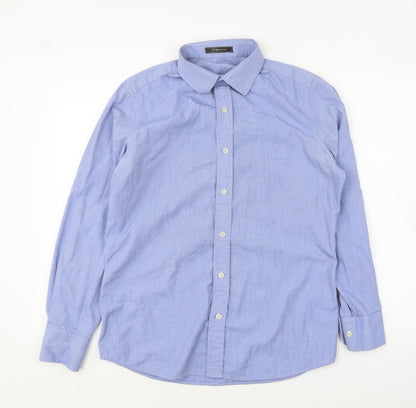 Yaly Couture Mens Blue Polyester Button-Up Size M Collared Button