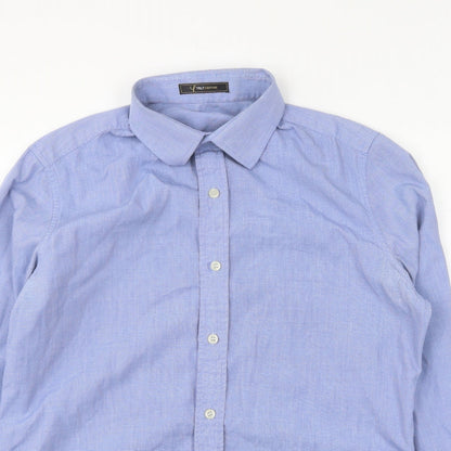 Yaly Couture Mens Blue Polyester Button-Up Size M Collared Button