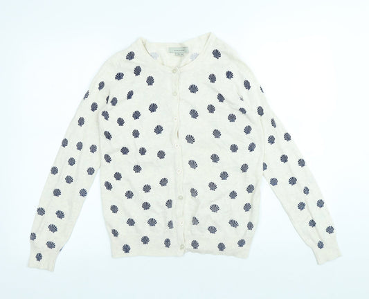 Atmosphere Womens White Round Neck Geometric Cotton Cardigan Jumper Size 10 - Shell pattern