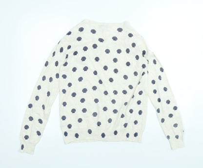 Atmosphere Womens White Round Neck Geometric Cotton Cardigan Jumper Size 10 - Shell pattern