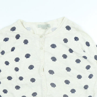 Atmosphere Womens White Round Neck Geometric Cotton Cardigan Jumper Size 10 - Shell pattern