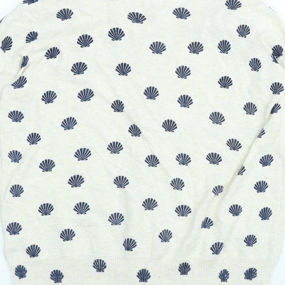 Atmosphere Womens White Round Neck Geometric Cotton Cardigan Jumper Size 10 - Shell pattern