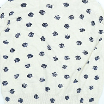 Atmosphere Womens White Round Neck Geometric Cotton Cardigan Jumper Size 10 - Shell pattern