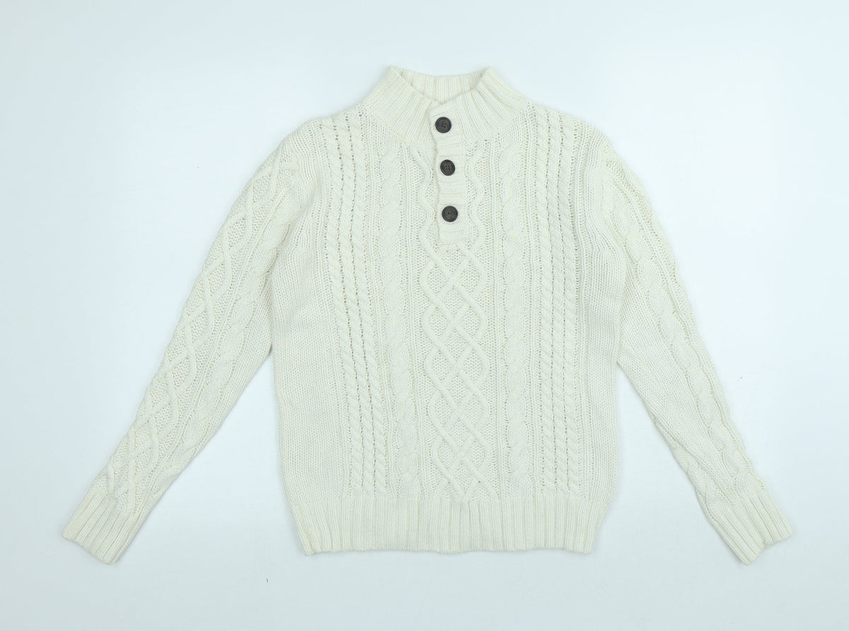 Gap Girls White High Neck Cotton Pullover Jumper Size L Button