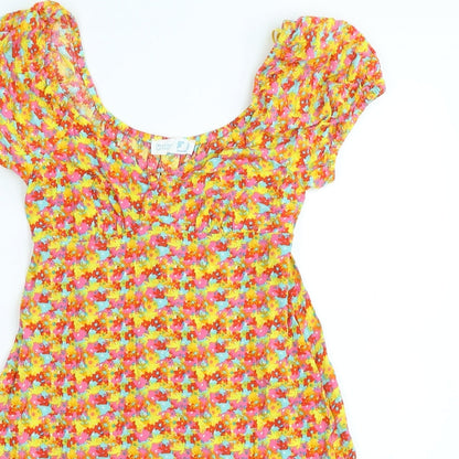 Primark Womens Multicoloured Floral Viscose A-Line Size 6 Cowl Neck Pullover