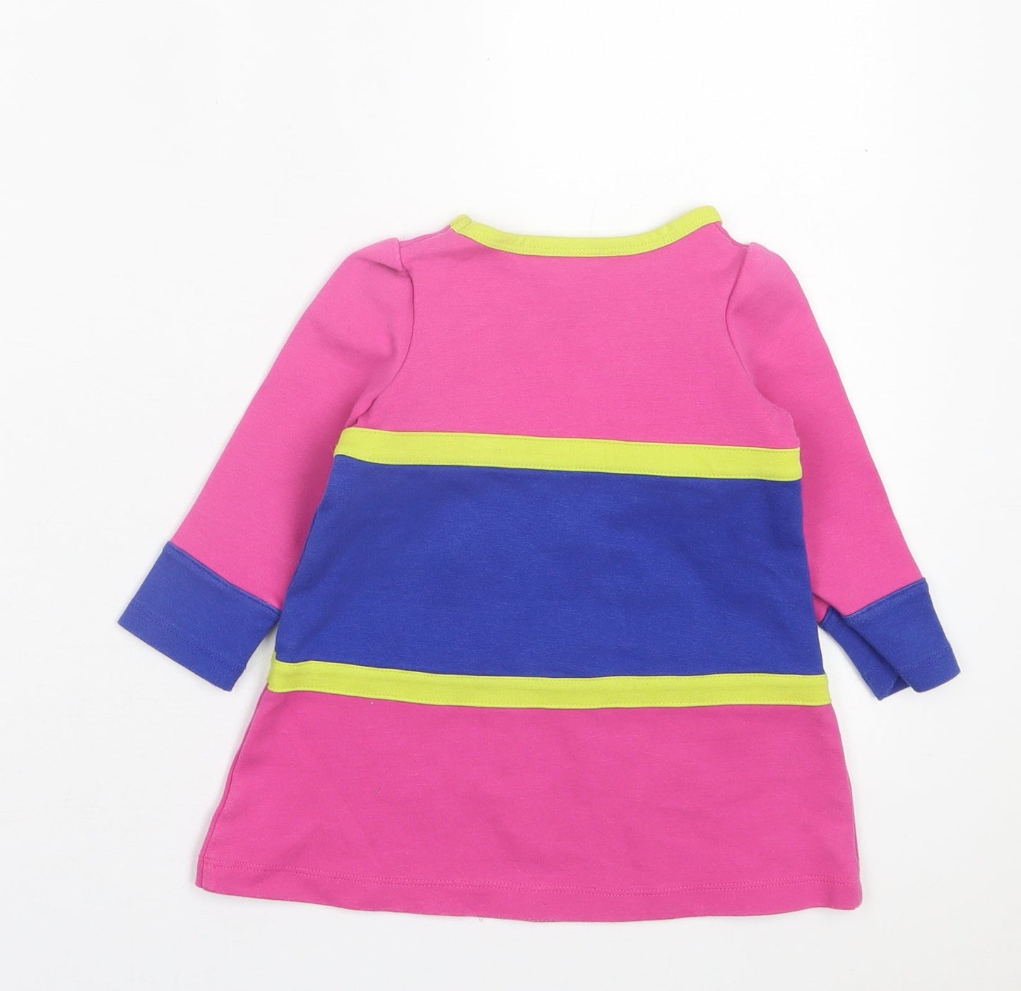 Hartstrings Girls Pink Cotton Jumper Dress Size 18 Months Crew Neck Button - Snowflakes