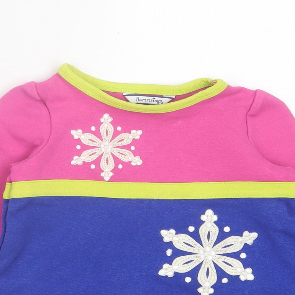 Hartstrings Girls Pink Cotton Jumper Dress Size 18 Months Crew Neck Button - Snowflakes