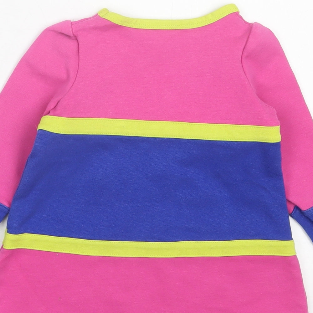 Hartstrings Girls Pink Cotton Jumper Dress Size 18 Months Crew Neck Button - Snowflakes