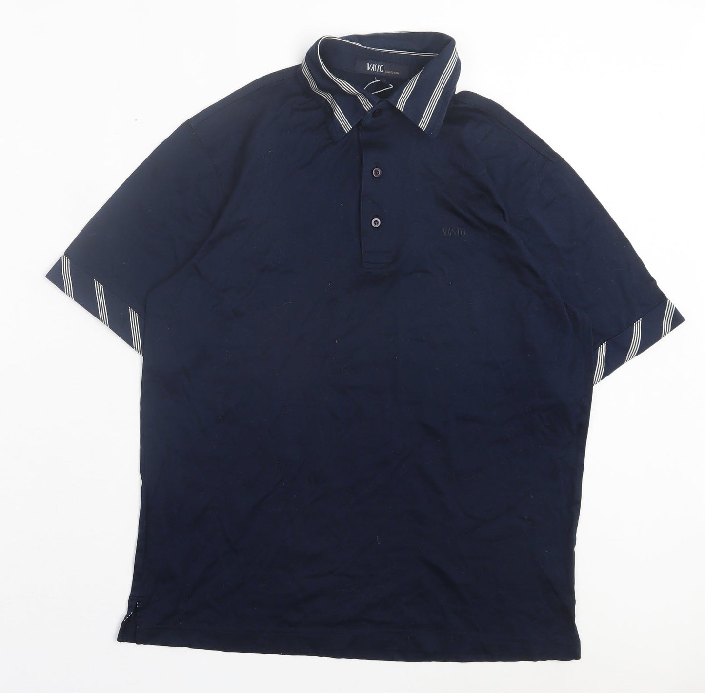 Vasto Mens Blue Cotton Polo Size S Collared Button