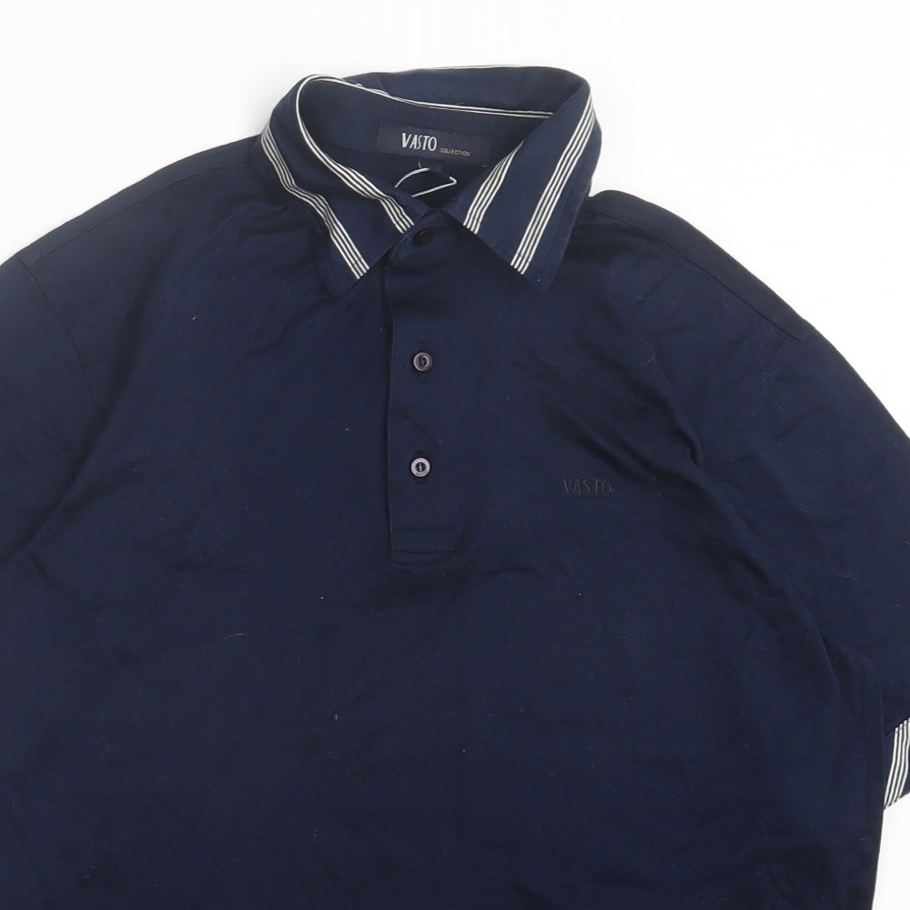 Vasto Mens Blue Cotton Polo Size S Collared Button