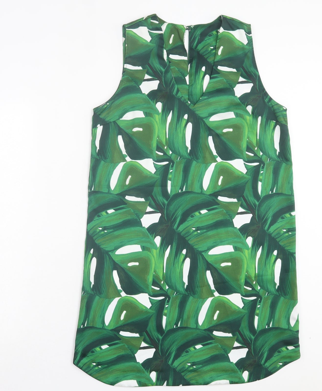 Dorothy Perkins Womens Green Geometric Polyester A-Line Size 12 V-Neck Button
