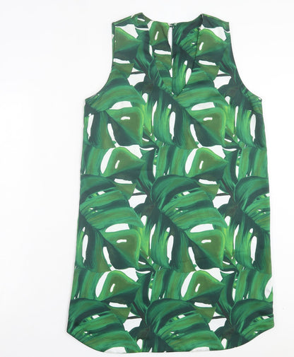 Dorothy Perkins Womens Green Geometric Polyester A-Line Size 12 V-Neck Button