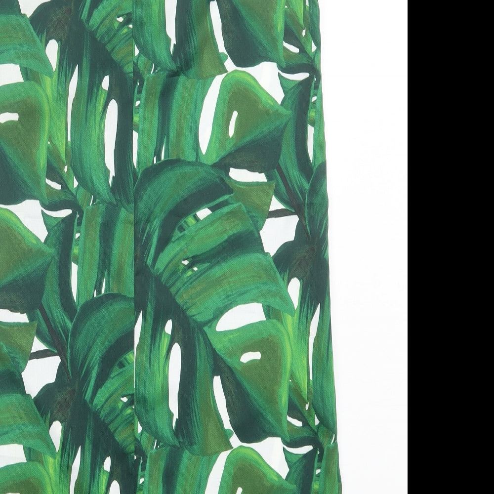 Dorothy Perkins Womens Green Geometric Polyester A-Line Size 12 V-Neck Button