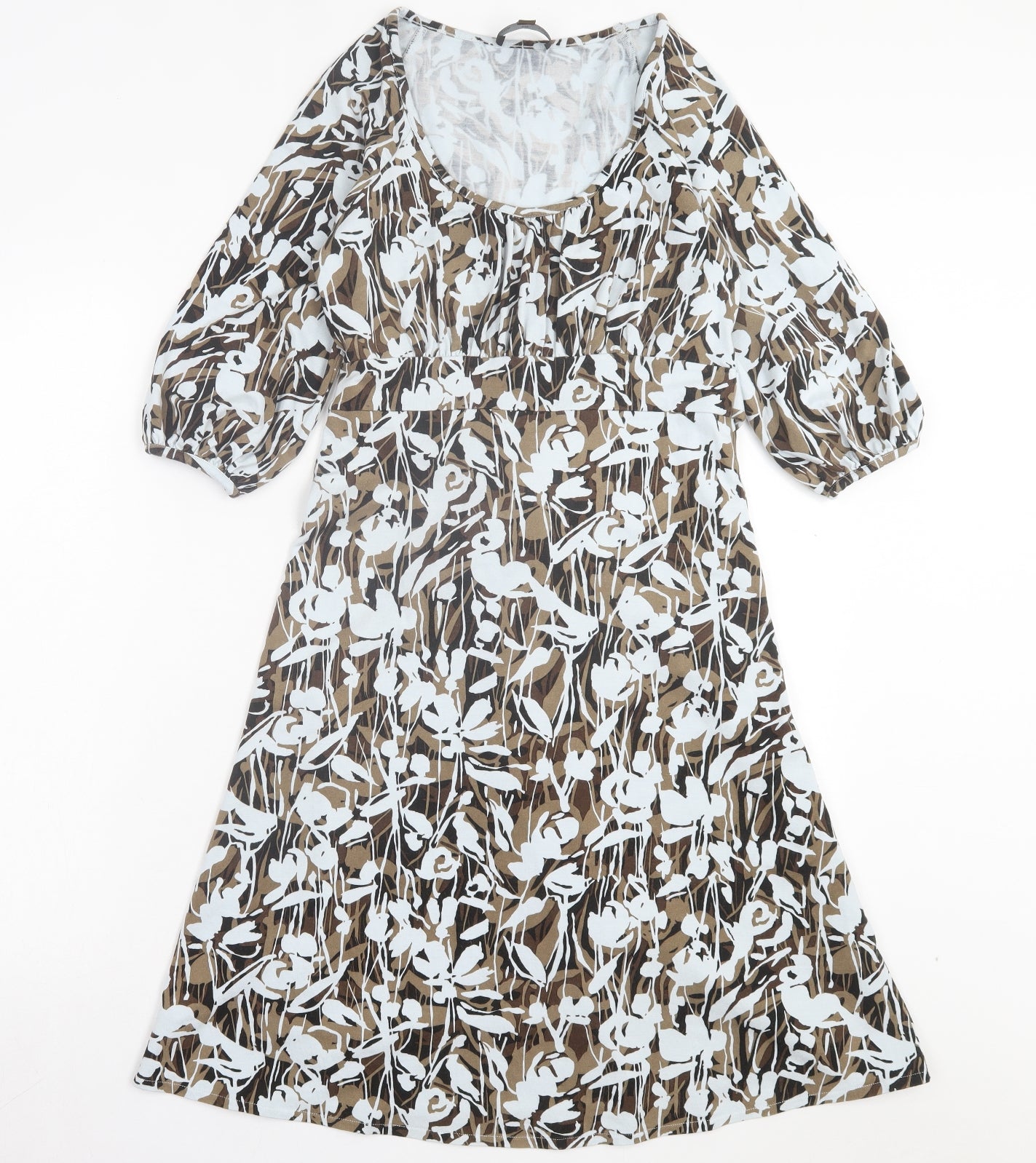 Fenn Wright Manson Womens Brown Geometric Viscose Fit & Flare Size 8 Scoop Neck Pullover