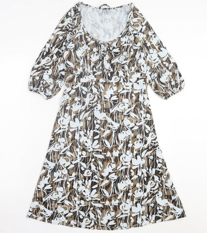 Fenn Wright Manson Womens Brown Geometric Viscose Fit & Flare Size 8 Scoop Neck Pullover