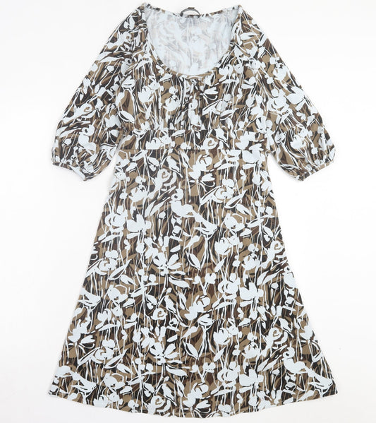 Fenn Wright Manson Womens Brown Geometric Viscose Fit & Flare Size 8 Scoop Neck Pullover