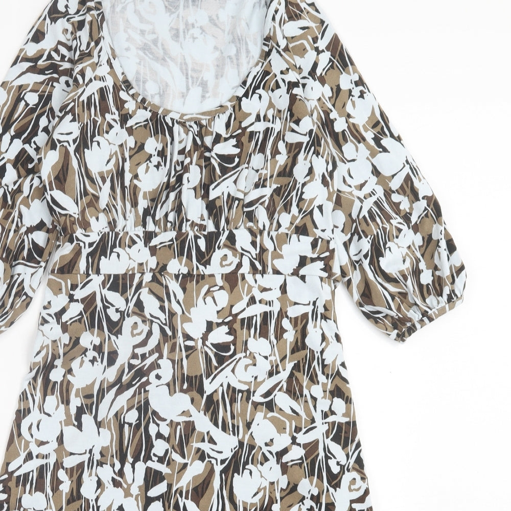 Fenn Wright Manson Womens Brown Geometric Viscose Fit & Flare Size 8 Scoop Neck Pullover