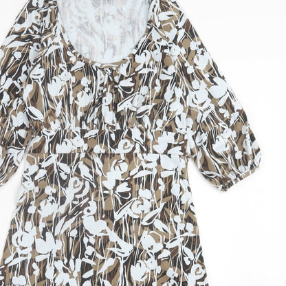 Fenn Wright Manson Womens Brown Geometric Viscose Fit & Flare Size 8 Scoop Neck Pullover