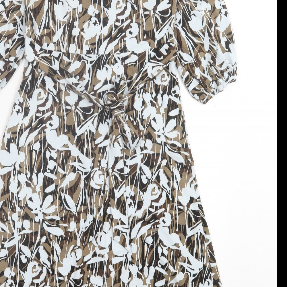 Fenn Wright Manson Womens Brown Geometric Viscose Fit & Flare Size 8 Scoop Neck Pullover