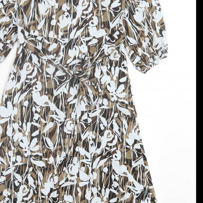 Fenn Wright Manson Womens Brown Geometric Viscose Fit & Flare Size 8 Scoop Neck Pullover