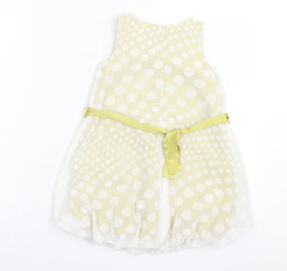 Autograph Girls Green Polka Dot Polyester A-Line Size 3-4 Years Crew Neck Button - Floral