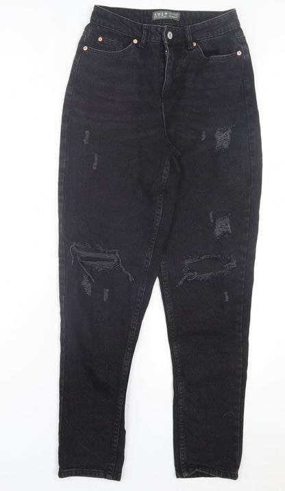 Denim & Co. Womens Black Cotton Straight Jeans Size 6 L29 in Regular Button